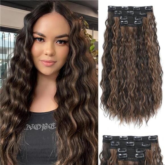 Hair Extensions Clip 18 Inch Synthetic Black&Brown